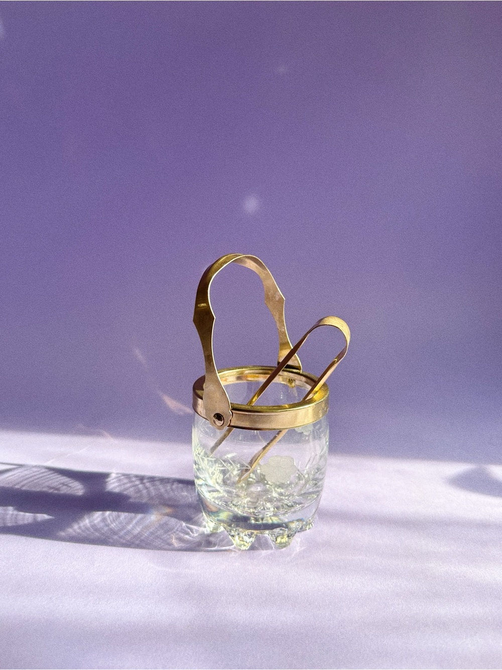 Vintage Etched Personal Sized Crystal Ice Bucket Italy Brass